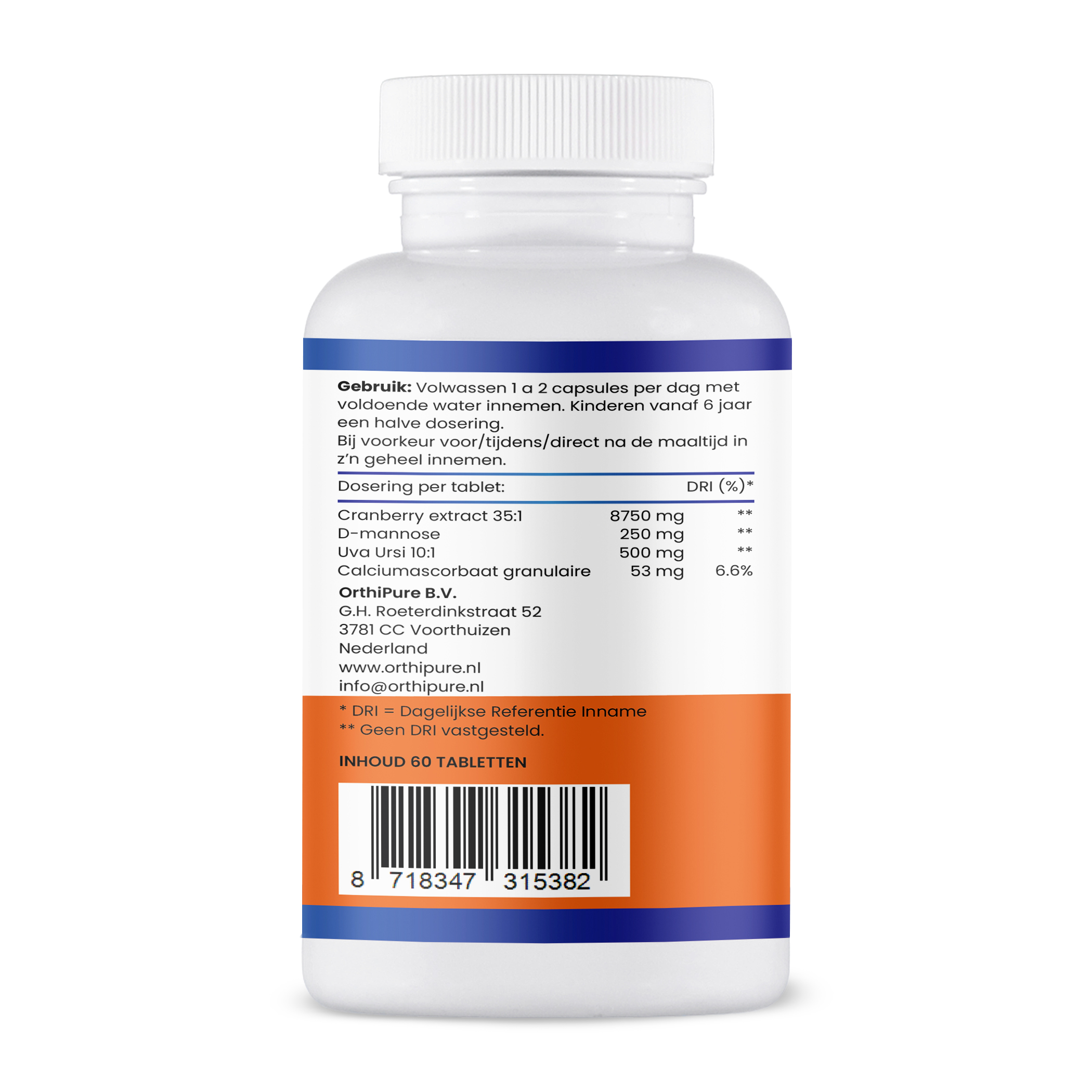 achterkant etiket cranberry D Mannose