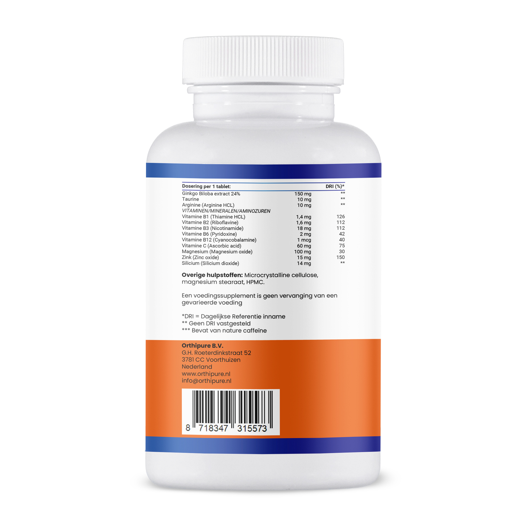 Achterkant label Ginkgo Biloba met Taurine