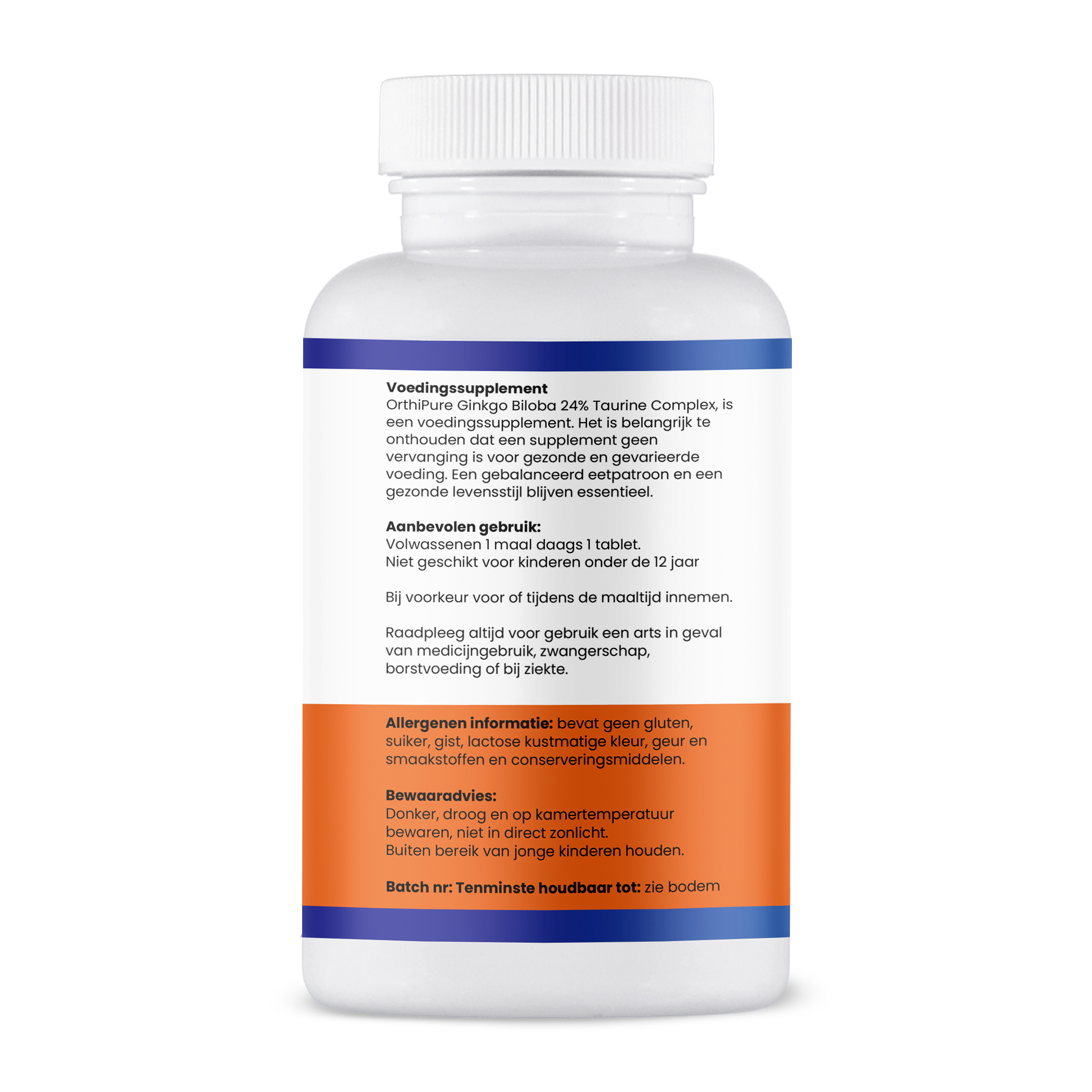 Zijkant etiket Ginkgo Biloba en Taurine