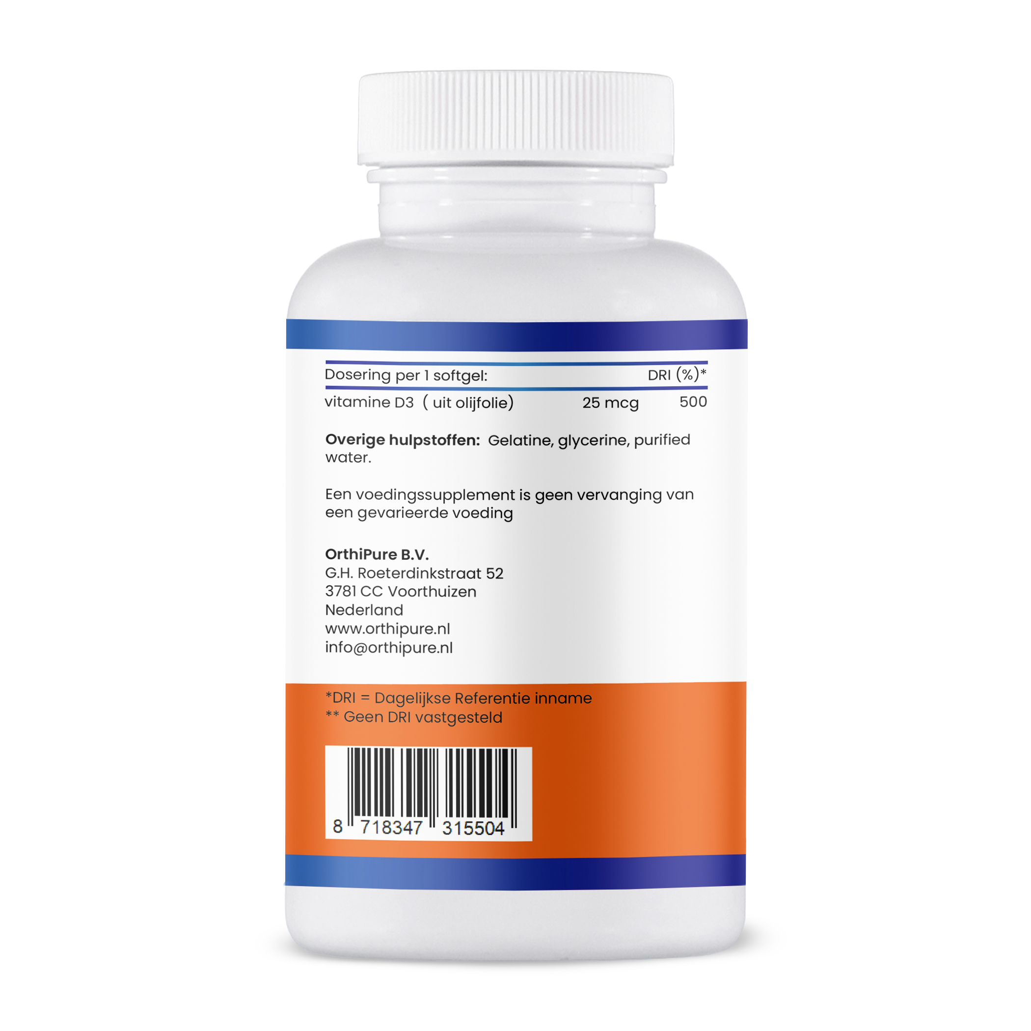 Achterkant etiket vitamine D3 25mcg