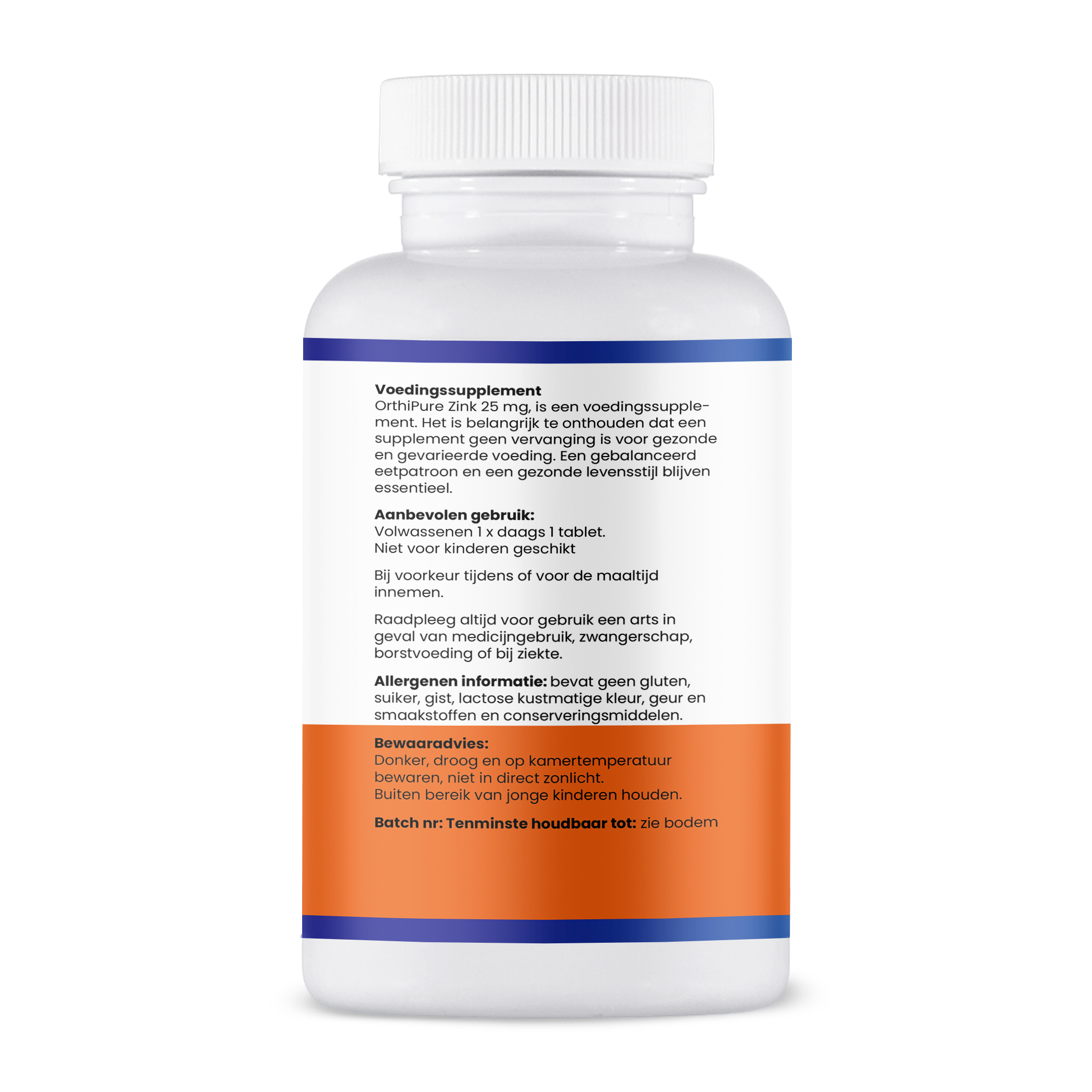 Zijkant etiket Zink Gluconaat 25mg