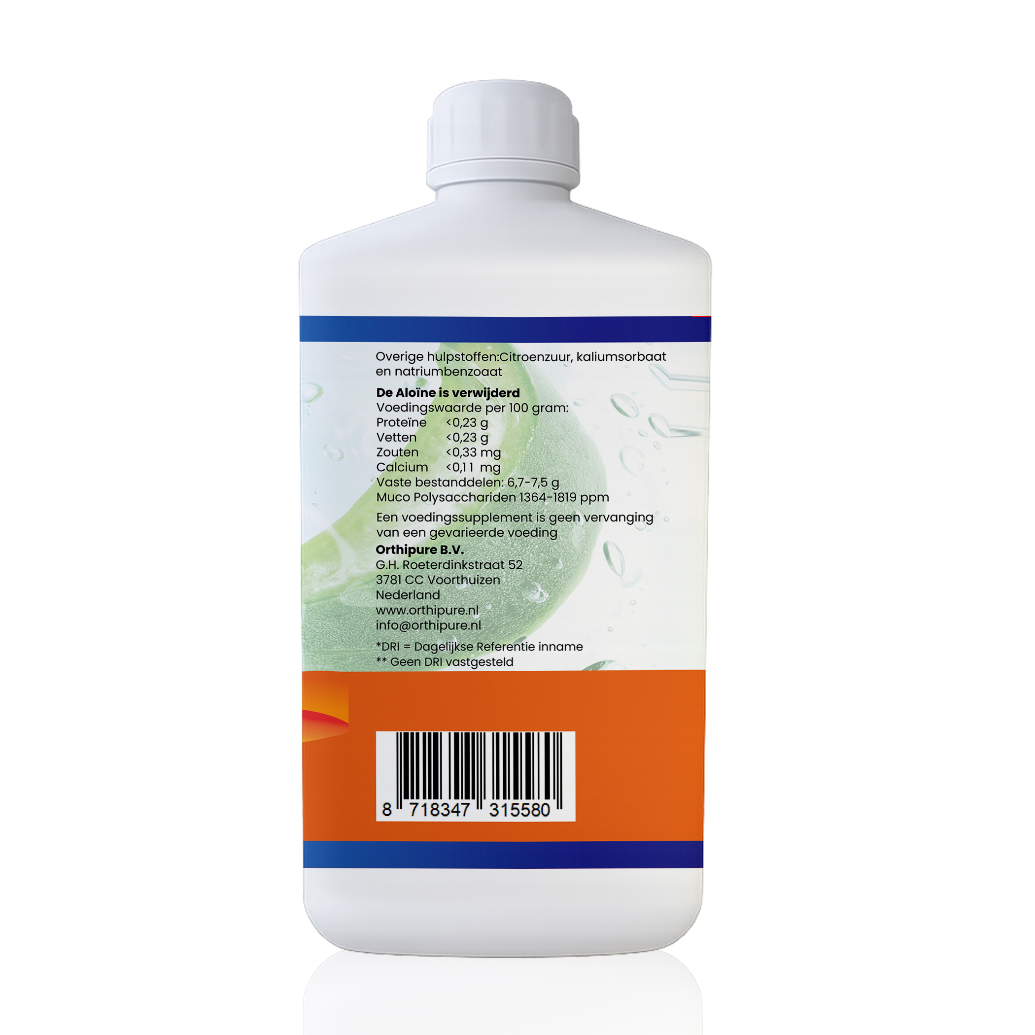 achterkant etiket aloe Vera sap